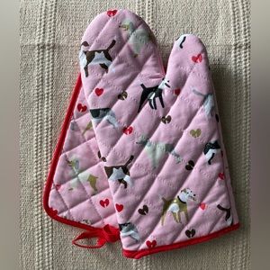 Puppies Potholder Oven Mitt Set Pink Red